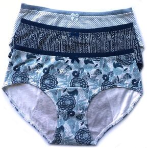 3 Pack Assorted Color Cotton Brief Menstrual Period Panty, Light Incontinence Panty, Absorbent Cotton Panty