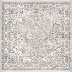 SAFAVIEH Brentwood Collection 9' Square Cream/Grey BNT852B Medallion Distressed Non-Shedding Living Room Bedroom Dining Home Office Area Rug