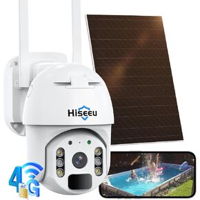 Hiseeu No WiFi Security Cameras Wireless Outdoor, Dual Lens 4G Cellular Security Camera Solar Powered Work Without WiFi, 360°PTZ, 2K Color Night Vision, PIR Motion, Two-Way Talk, 64G SD & SIM Card