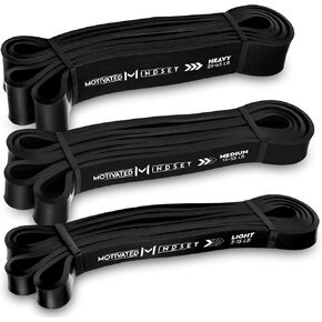 Motivated Mindset Resistance Bands for Working Out | Heavy Duty Rubber Bands for Weightlifting and Stretching | Travel Bag Included | Set of 3 (15-20lbs, 20-40lbs, 40-60lbs) | Great for Any Outdoors