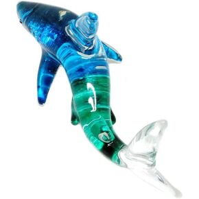 Handmade Mini 2" Ocean Blue Shark Figures Blown Glass Art, Collectible Figurines Gift Ideas, Cute Miniature Sea Animals, Tiny Ornament Cool Stuff Decor No.2
