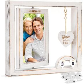 Then & Now Anniversary Picture Frame 1~99 Anniversary Wedding Engagement Photo Frame - Happy Anniversary Wedding Gifts For Wife - Wooden Bridal Shower Wedding Ideal Gifts for Couple - Vintage