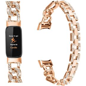 Metal Band Compatible with Fitbit Luxe Bands for Women Stainless Steel Shiny Rhinestone Bracelet Strap Adjustable Replacement Bands for Fitbit Luxe Tracker