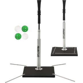 Portable Batting Tee + 4 Piece Plastic Balls | Special Design Rubber Top | Manually Adjusted Elasticity Aluminum Rod | Rubber-wrapped Metal Base Easy Adjust Height 31-49 inch | Fun for All Ages