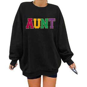 KIMSOONG Aunt Sweatshirts For Women Oversized Aunt Crewneck Sweatshirt Funny Aunt Letter Print Long Sleeve Pullover Tops