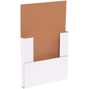 Boxes Fast BFM10101 Corrugated Cardboard Easy-Fold Mailers, 10 1/4 x 10 1/4 x 1 Inches, Fold Over Mailers, Adjustable Die-Cut Shipping Boxes, Multi-Depth, Medium White Mailing Boxes (Pack of 50)