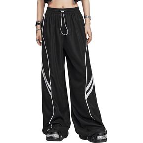 GORGLITTER Women's Parachute Pants Y2k Cargo Pants Elastic Waist Wide Leg Track Pants Trousers
