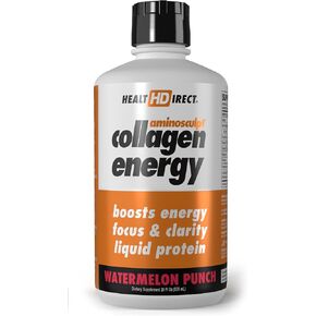 HEALTH DIRECT - High-Energy Liquid Collagen - AminoSculpt Collagen Energy - 28 Fl Oz - Watermelon Punch - Supports Focus and Clarity - Boosts Daytime Energy - Better for Hair, Skin and Nails