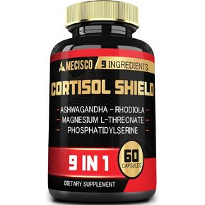 9in1 Cortisol Supplement- Ashwagandha & Magnesium L-threonate, Rhodiola, Phosphatidylserine, L-Theanine, Licorice Root, St. John's Wort, Lions Mane - Mind & Mood, Restful Night Support - 60 Capsules