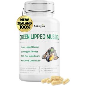 Green Lipped Mussel Joint Support Supplement from New Zealand with Protein & Mucopolysaccharides - Joint, Mobility, Muscle, Immune Support - 180 Veggie Capsules, Non-GMO, Gluten-Free