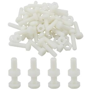 Murtenze 30 Pairs M8x25mm Nylon Hex Bolts Plastic Hex Nuts Full Thread Hex Head Screws and Nuts Set for Machinery, Electronics, White