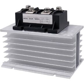 Baomain Single Phase Diode Bridge Rectifier MDQ-200A 4 Terminal Full Wave Diode Module 1600V with Heat Sinks Aluminum