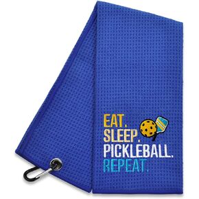 Hafhue Eat Sleep Pickleball Repeat Embroidered Towel, Pickleball Player Gift, Pickleball Gifts for Men Women, Birthday Gift for Pickleball Fan, Retirement Gifts for Pickleball Lovers