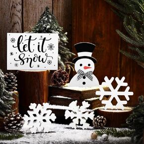 5 Pcs Winter Christmas Table Decorations Snowflake Gloves Hat Wooden Signs Winter Tiered Tray Decor Rustic Christmas Table Centerpieces Black Winter Christmas Decor for Tabletop Home Office