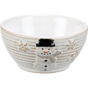 Primitives by Kathy Ceramic Bowl featuring a charming snowman with color accents and snowflakes design embossed on the front