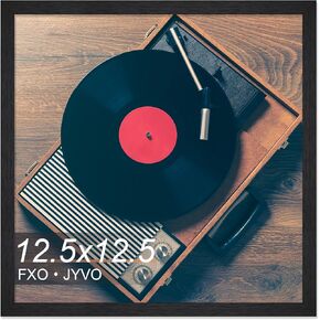 Engineered Wood Vinyl Record Frame for the Wall Display Album Cover, Black 12.5 x 12.5 Frame with Wood-grain for any 12 Inch LP Record - 1 Pack
