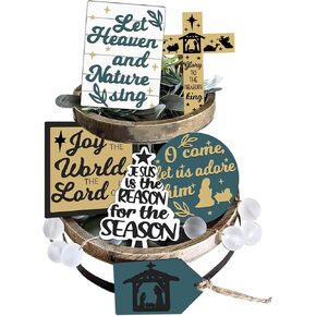 6PC Christmas Tiered Tray Decorations, Christmas Winter Wooden Signs Nativity Christ Items Decor, Rustic Farmhouse Tray Sets for Kitchen Home Table Mini Decor Christmas Party Decor
