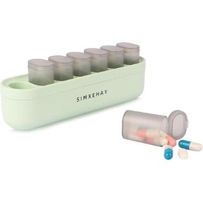 7-Day Pill Organizer with 7 Small Tubes for a Week - Compact Travel Pill Case for Daily Medication Management (Green)