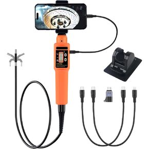 2-Way 210° Articulating Borescope with LED Light,1080P IP67 Waterproof Snake Endoscope Inspection Camera, 6mm Steering Probe for Automotive, HVAC, and Plumbing, Compatible with Android, iOS