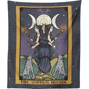 The Goddess Hecate Tarot Card Tapestry - Triple Moon Goddess of Witchcraft Hekate Wheel Pagan Witch Wall Hanging (60" x 50")