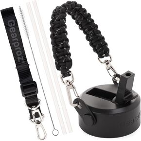 Handle Compatible with Hydro Flask, Takeya, Thermoflask Bottle, includes Wide Mouth Straw Lid, Paracord Strap and Shoulder Strap (6 pieces total)