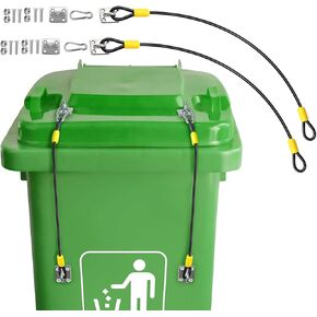 4 Pack Garbage Can Lock, Trash Can Lock Kit with Installation Hardware, Nylon Coated Wire Rope, Self-Tapping Screws, Outdoor Trash Can with Locking Lid for Animals Stop from Rummaging