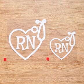 RN Registered Nurse Stethoscope Heart Sticker Decal Vinyl - 2 Pack White, 4 Inches, 6 Inches - No Background Die Cut for Car Boat Laptop Cup