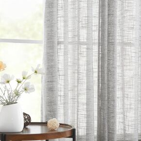 Treatmentex Semi Sheer Grey Curtains for Living Room 84 inch Long Linen Textured Sheer Window Panels for Bedroom Light Filtering Rustic Curtain Drapes Rod Pocket 52" W 2 Panels