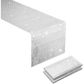 Glitter Disco Party Table Runner, 13 x 72 Inches Silver Mirror Effect Table Runner Retro, Table Decor Decorations for 70s 80s Theme Disco Party Bachelorette Dance Party