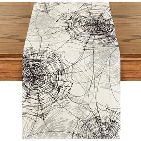 Artoid Mode Spider Web Orange Halloween Table Runner, Seasonal Farmhouse Kitchen Dining Table Decoration for Home Party Decor 13x72 Inch