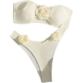 SHENHE Women's 2 Piece Swimsuits High Waist Appliques Bandeau Sexy Bikini Set in Saudi Arabia