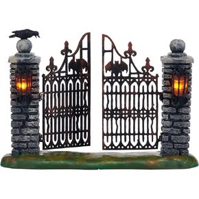 Department 56 Halloween Accessories for Village Collections Miniature Spooky Wrought Iron Gate Lit Figurine, 4.53-Inch, Multicolor
