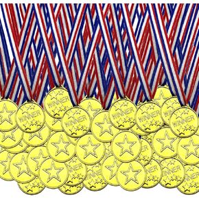 100 Pieces Plastic Gold Winner Medals,Winner Award Medals for Kids Sports,Games, Competition,Talent Show,Gymnastic,Party Favors & Souvenirs