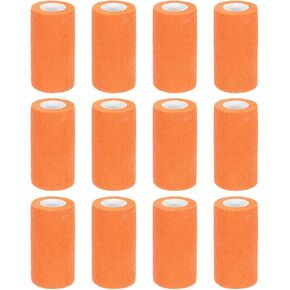 MECCANIXITY 12 Pack Elastic Cohesive Bandage Wrap 4 Inch x 5 Yards Breathable Self Adhesive Athletic Tape Roll Fluorescent Orange for Sports Wrist Ankle Support