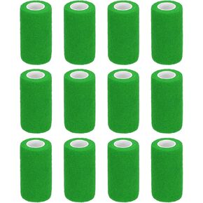 MECCANIXITY 12 Pack Elastic Cohesive Bandage Wrap 4 Inch x 5 Yards Breathable Self Adhesive Athletic Tape Roll Emerald Green for Sports Wrist Ankle Support