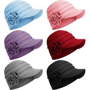 JenPen 6 Pcs Chemo Headwear for Women Chemo Hats with Brim Chemo Caps Turban Flower Caps Soft Elastic Newsboy Hat for Hair Loss Multicolor