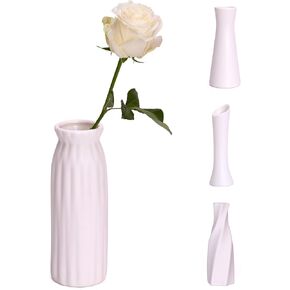 مزهرية سيراميك بيضاء من جينسكو مقاس 7 بوصة، مزهرية صغيرة على الطاولة بتصميم عصري إسكندنافي بسيط مزهرية مصنوعة يدويًا لتزيين طاولة غرفة الطعام وغرفة المعيشة المنزلية ورف الكتب على سطح الطاولة in Kuwait