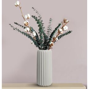 GeLive Matte White Vase Glazed Ceramic Vase Ribbed Vase Origami Stripe Flower Vase Waterproof Vase Minimalism Home Decor Centerpiece Vase for Fresh Bud Artificial Dried Flowers 8 Inch