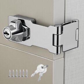 Double Hinge Cabinet Locks with Keys Zinc Alloy Keyed Door Lock Hasp Latch Heavy Duty Cabinet Locks with Keys Double Hinge Keyed Shed Lock Door Lock with Key for Cabinets (1 Pack)