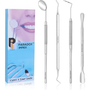 Dental Tools 4 Pieces of French-Style Stainless Steel Teeth Cleaning Tools with Tartar and Plaque Removal Capabilities - efficient Dental Tools for use at Home.