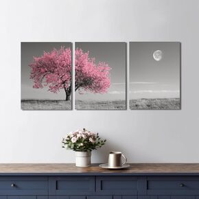 Wall Art For Living Room black and white Pink tree moon Canvas Wall Decor for Home artwork Painting 3 Pieces Canvas Print For bedroom kitchen and office Wall Decor