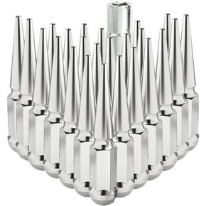 24PCS 14x2 Chrome Cone/Conical Bulge Seat Wheel Spike Lug Nuts with 1 Socket Key Compatible with Ford 2000-2018 Ford Expedition 99-14 F-150 09-14 Lobo/Lincoln 05-08 Mark LT 2000-2014 Navigator