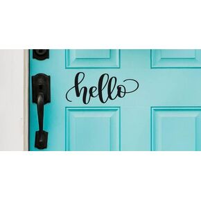 ملصق جداري من Thistle Brook Cottage Hello لديكور حائط المزرعة Hello Cursive Hello 4H x 8W أسود #101