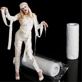Halloween White Bandage Mummy Bandaged Zombie Self Adhesive Bandage Wrap for Cosplay, Masquerade, Carnival, Photography Props, Tomb Adventure（177 inches/Roll）