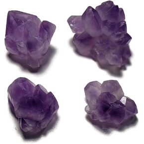 Raw Amethyst Mini Flowers 4pc Set of 21mm – 37mm Clusters of Double Terminated Points Natural Healing Crystal Gemstones from Brazil