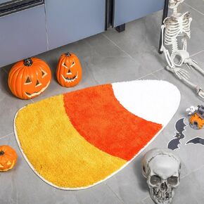 Halloween Bathroom Rugs Candy Corn Shaped Rug Non Slip Yellow White Decorative Bath Mat Washable Carpet Halloween Bathroom Decor for Fall Thanksgiving Bathroom Shower Tub Living Room Home