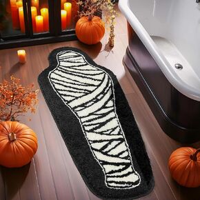 Halloween Bathroom Decor Black and White Bathroom Rug Horror Decorations Non Slip Coffin Bath Mats for Bathroom Bedroom Cute Runner Gothic Home Decor Scary Funny Mummy Carpet 18x47 inch