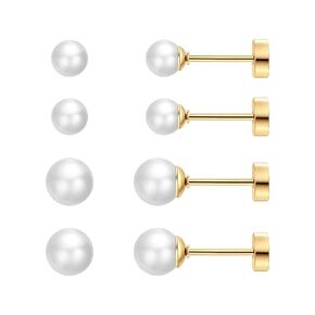 SmileBelle Flat Back Pearl Studs, 2 Pairs Gold Screw Back Earrings for Women Hypoallergenic Cartilage Earring Stud for Girls Sleep Earrings Helix Piercing Jewelry as Mothers Day Gifts (4cm+6cm)