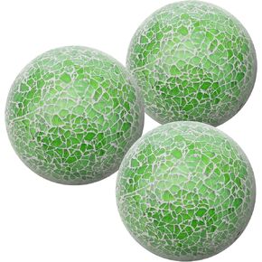 6 Pieces Mosaic Glass Solid Sphere 2.6 Inch Crackl Orbs Set for Bowls Vases Dining Table Home Wedding Christmas Decoration - Green