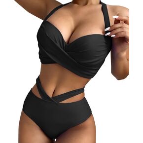 UOQAPRE Women Swimsuit with Cover Up Sporlike Two Piece Wrap Sarong Monokini Bikini Swimsuits Tummy Control Tankini Set